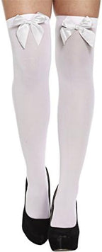 WHITE HOLD-UP STOCKINGS WITH WHITE BOWS