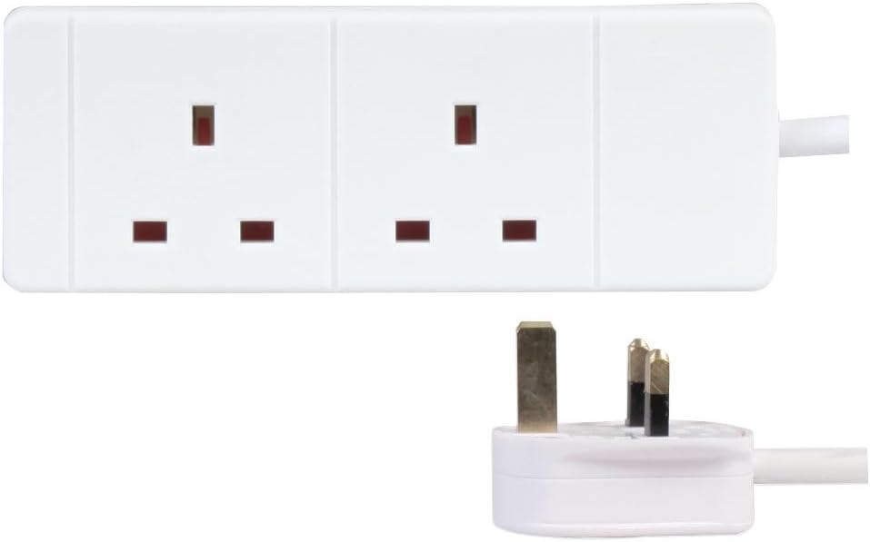 Pro Elec 2 Gang 5m Slim White Extension Lead, BS1363/A Compliant