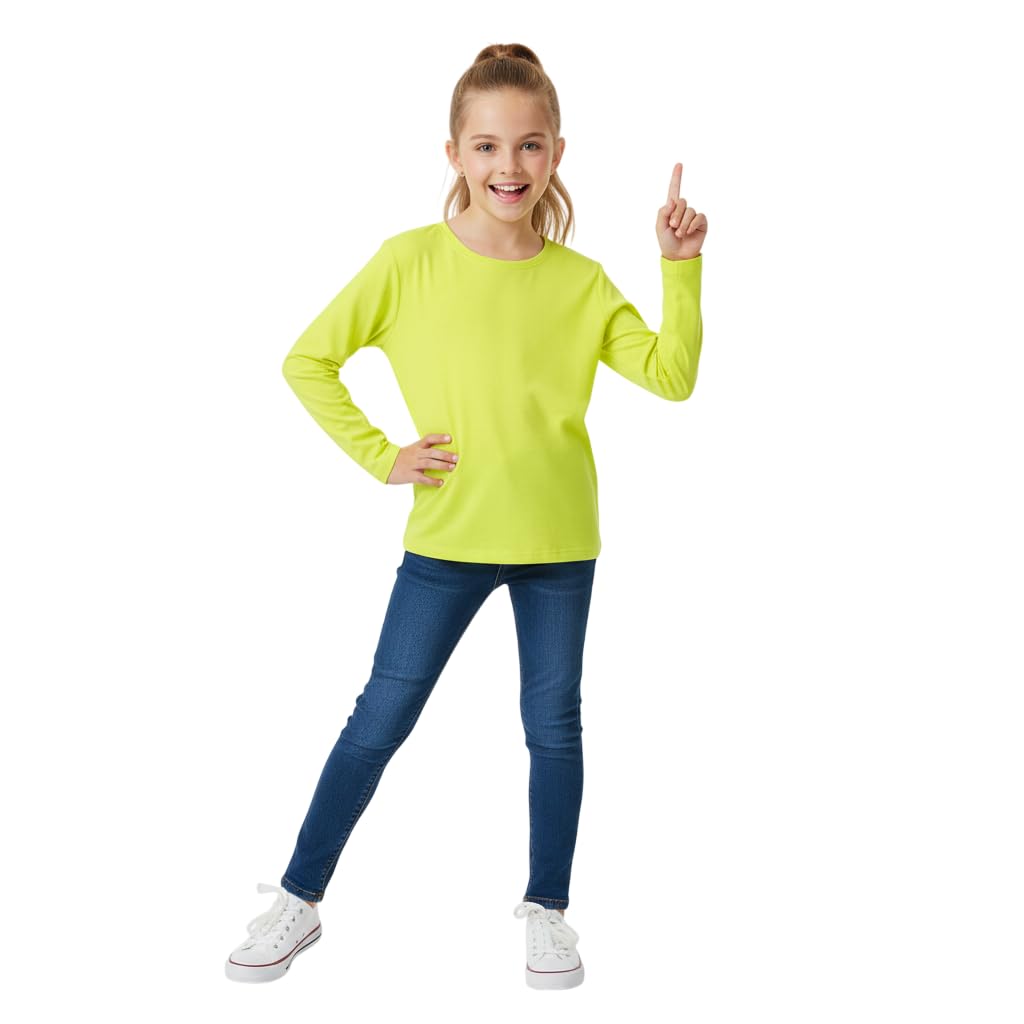 Kids Girls Boys New Plain Long Sleeve Basic Stretch Round Neck T-Shirt School Tee Top Size 2-13 Years