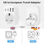 2 Pack UK To European Plug Adapter, 5 IN 1 European Travel Adaptor with 2 USB C & 2 USB A, EU Plug Adapter for Germany Spain France Turkey Greece etc (Type E/F)