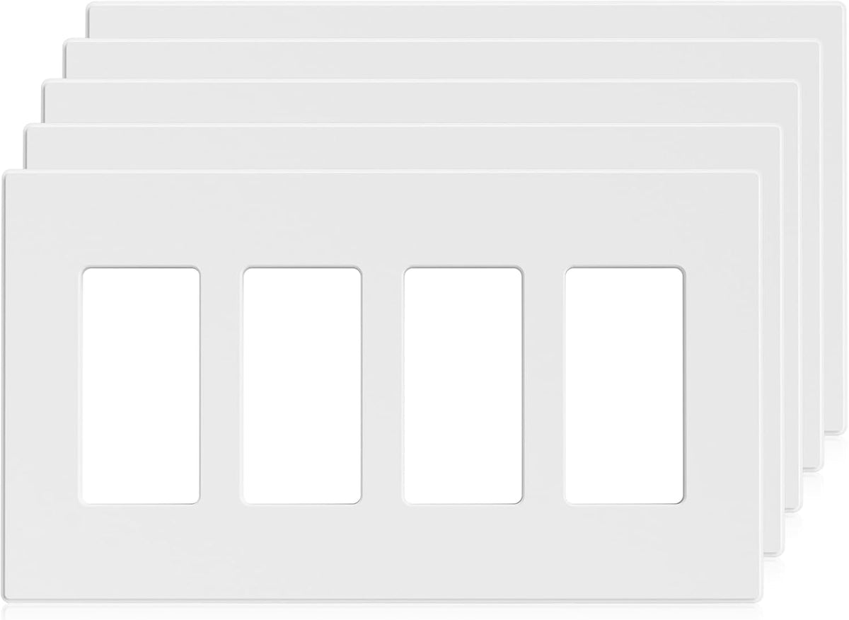 ELEGRP 2-Gang Screwless Decorative Wall Plates, Mid-Size 4.88" height x 4.94" length Unbreakable Thermoplastic Faceplate Cover for Decorator Receptacle Outlet & Switch, UL Listed (5 Pack, Matte White)