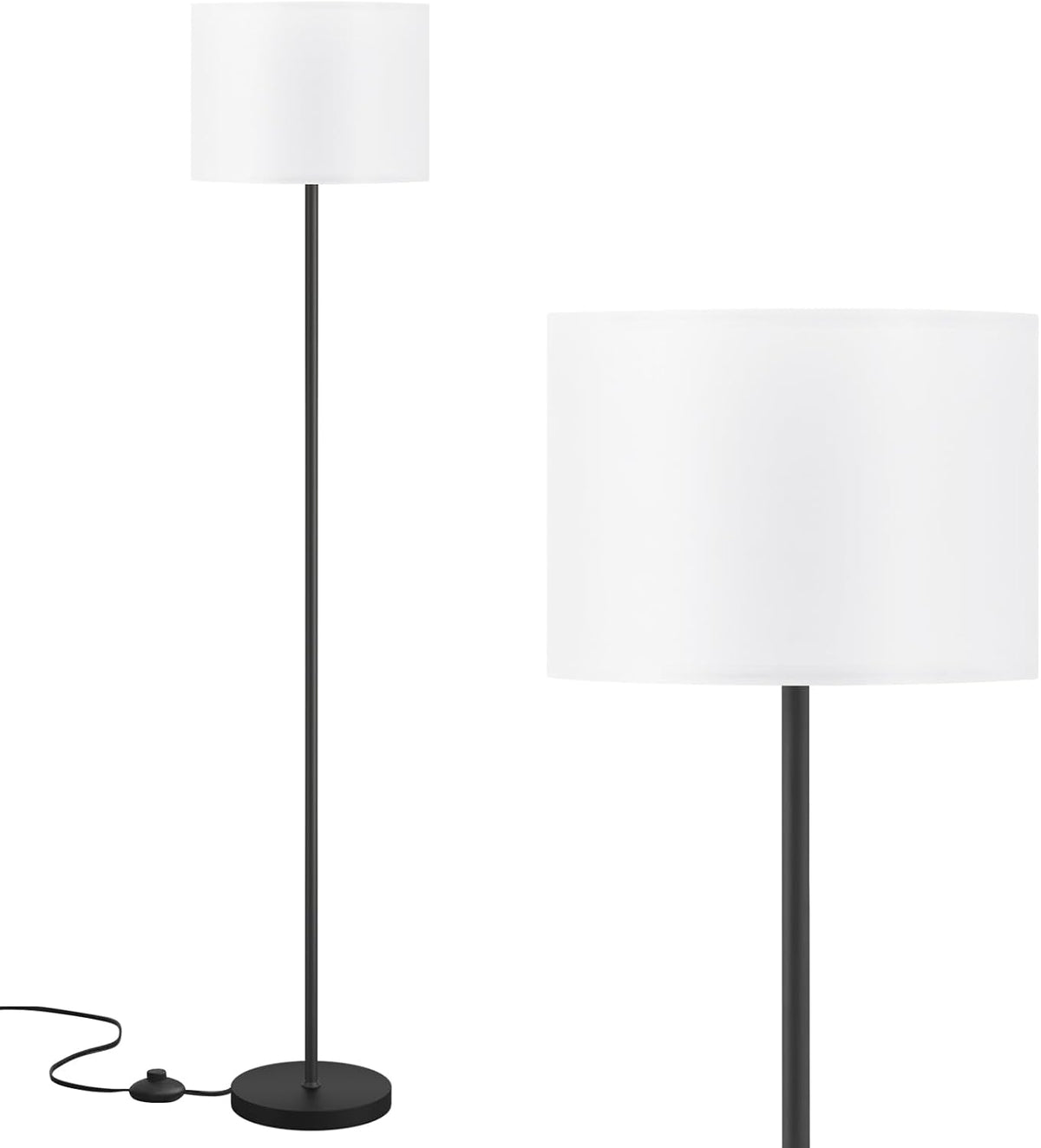 Ambimall Floor Lamp for Living Room with Smart Light Bulb, RGB + Stepless Dimmable Colors Temperature & Brightness(White Shade & Black Pole)