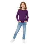 Kids Girls Boys New Plain Long Sleeve Basic Stretch Round Neck T-Shirt School Tee Top Size 2-13 Years