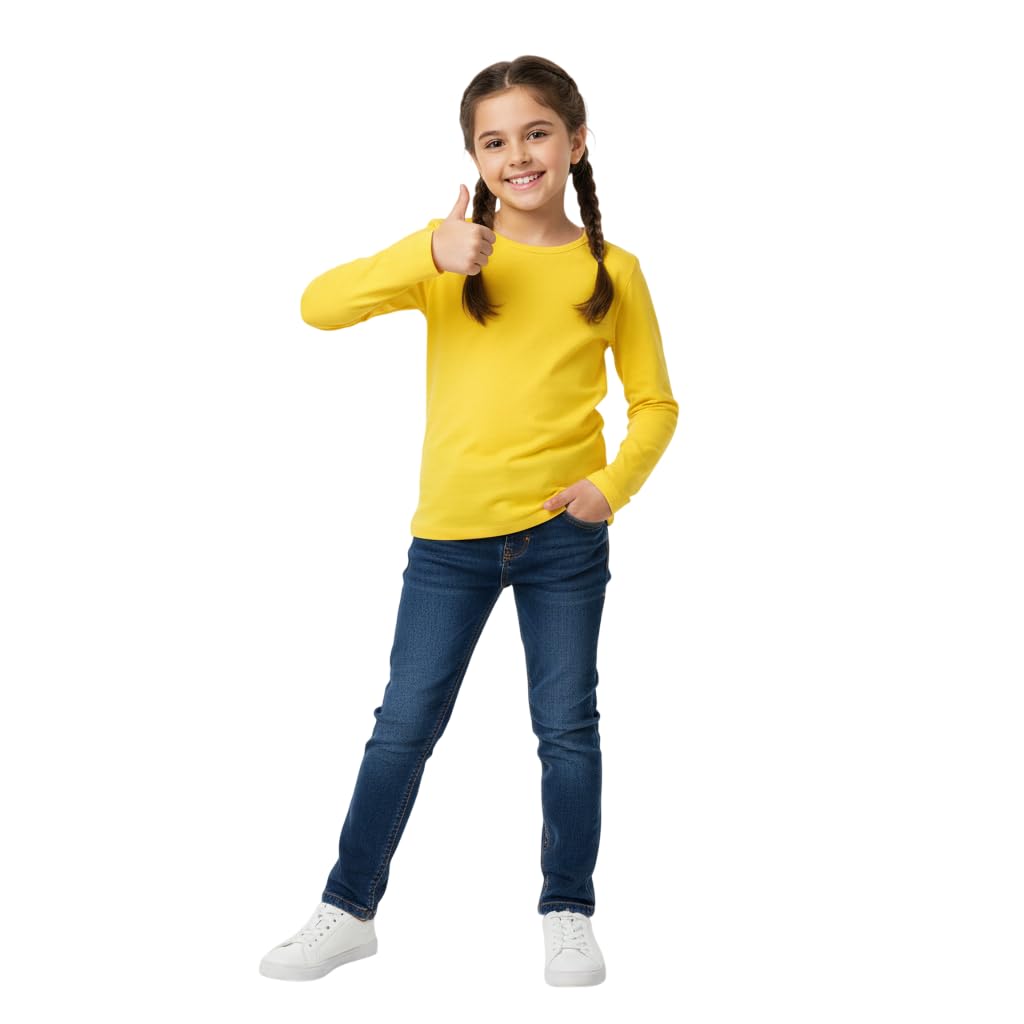 Kids Girls Boys New Plain Long Sleeve Basic Stretch Round Neck T-Shirt School Tee Top Size 2-13 Years
