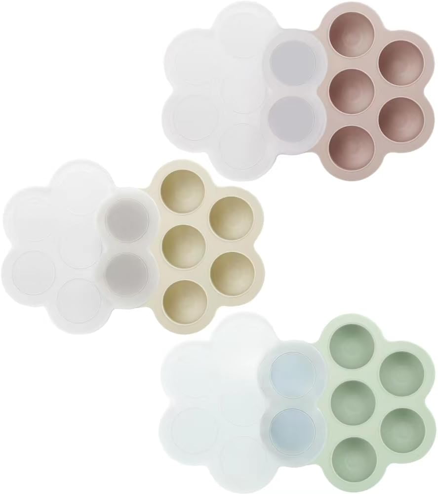 PandaEar 3 Pack Silicone Baby Food Freezer Tray with Lids, Ice Cube Trays for Freezer, Weaning Freezer Tray for Baby Food, Silicone Ice Trays Baby Food Storage Container Tray (Pink/Green/Linen)