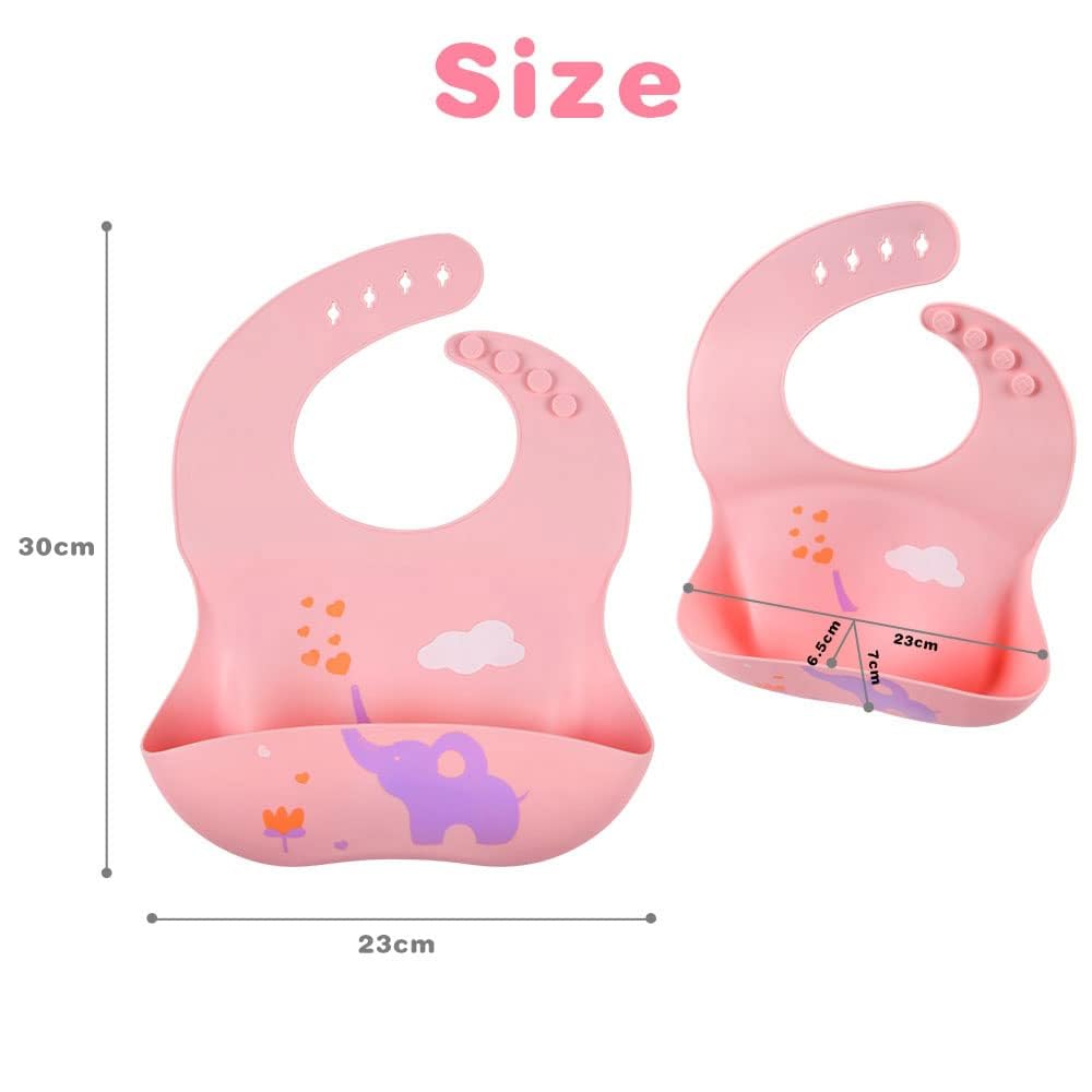 Vicloon Silicone Baby Bib, Baby Weaning Bibs, Waterproof Baby Feeding Bibs Adjustable with Wide Food Catcher Pocket Unisex Toddler Bibs
