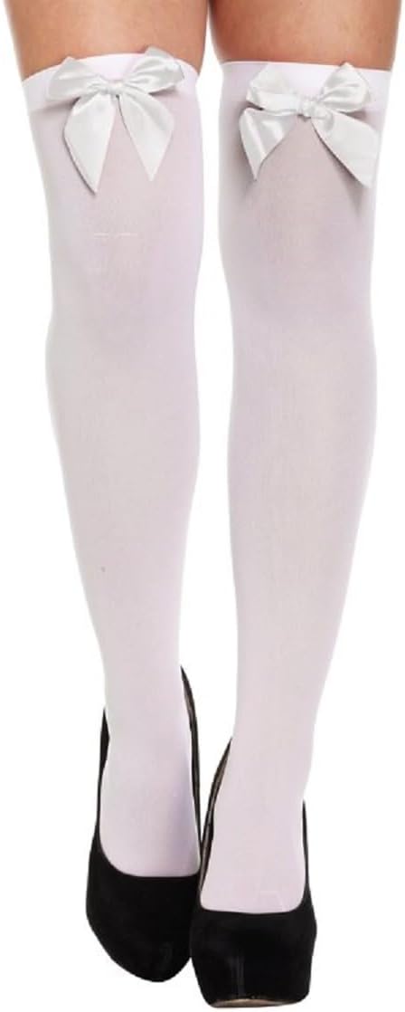 WHITE HOLD-UP STOCKINGS WITH WHITE BOWS
