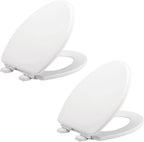 Mayfair Linden Slow Close Toilet Seat, Non Slip Heavy Duty Wood, Easy Install, Elongated, White