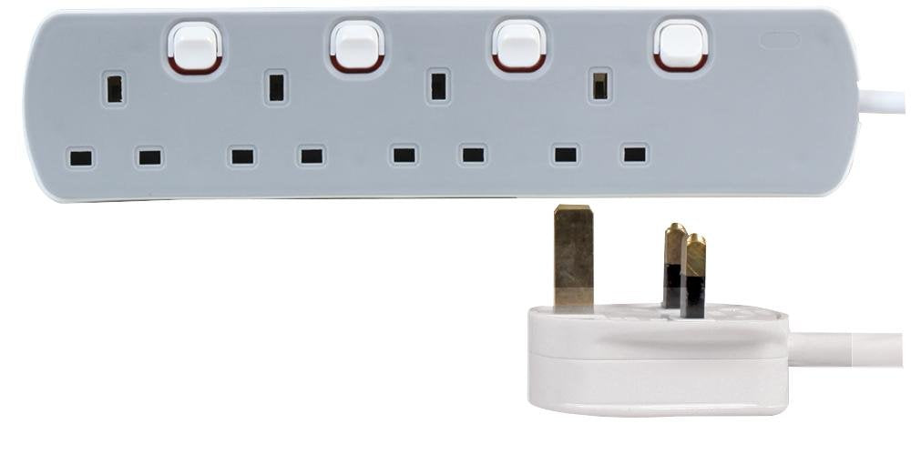 PRO ELEC PELB1768 4 Gang Individually Switched Extension Lead 10m, Grey, 4 Socket