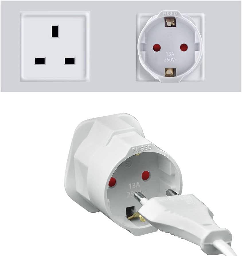 European to UK Plug Adaptor 1Pack, Travel Adapter Eu to UK Plug Adapter