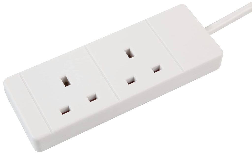 Pro Elec 2 Gang 5m Slim White Extension Lead, BS1363/A Compliant