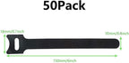 Cable Tie Reusable Black 50 Pack Straps Adjustable Releasable Extension Hook and Loop Tidy Wraps for Headphones HDMI Ethernet Printers Laptops USB Data Cables