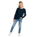 Kids Girls Boys New Plain Long Sleeve Basic Stretch Round Neck T-Shirt School Tee Top Size 2-13 Years