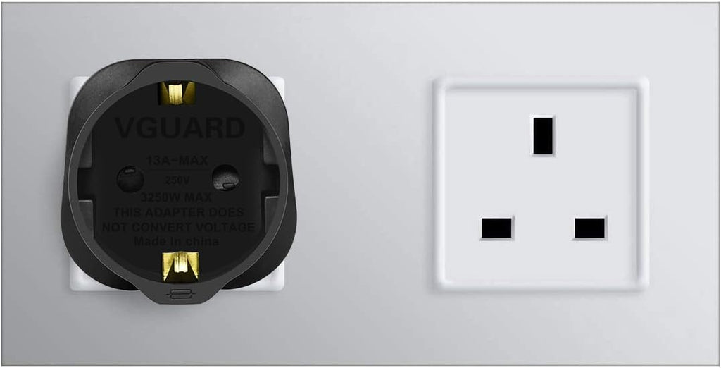 VGUARD European to UK Plug Adaptor, BS8546 Certified EU to UK Adapter