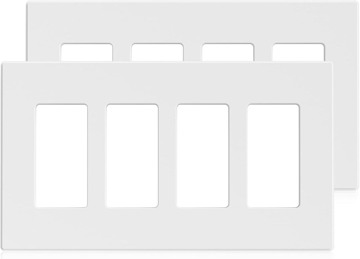 ELEGRP 2-Gang Screwless Decorative Wall Plates, Mid-Size 4.88" height x 4.94" length Unbreakable Thermoplastic Faceplate Cover for Decorator Receptacle Outlet & Switch, UL Listed (5 Pack, Matte White)