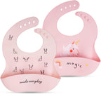 Vicloon Silicone Baby Bib, Baby Weaning Bibs, Waterproof Baby Feeding Bibs Adjustable with Wide Food Catcher Pocket Unisex Toddler Bibs
