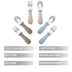 PandaEar 6 Pack Toddler Cutlery Set| Baby Fork and Spoon Set| Stainless Steel Childrens Kids Cutlery| Baby Cutlery Self Feeding 12 Months Plus with Silicone Holding Anti-Choke Design (Blue/Brown/Red)