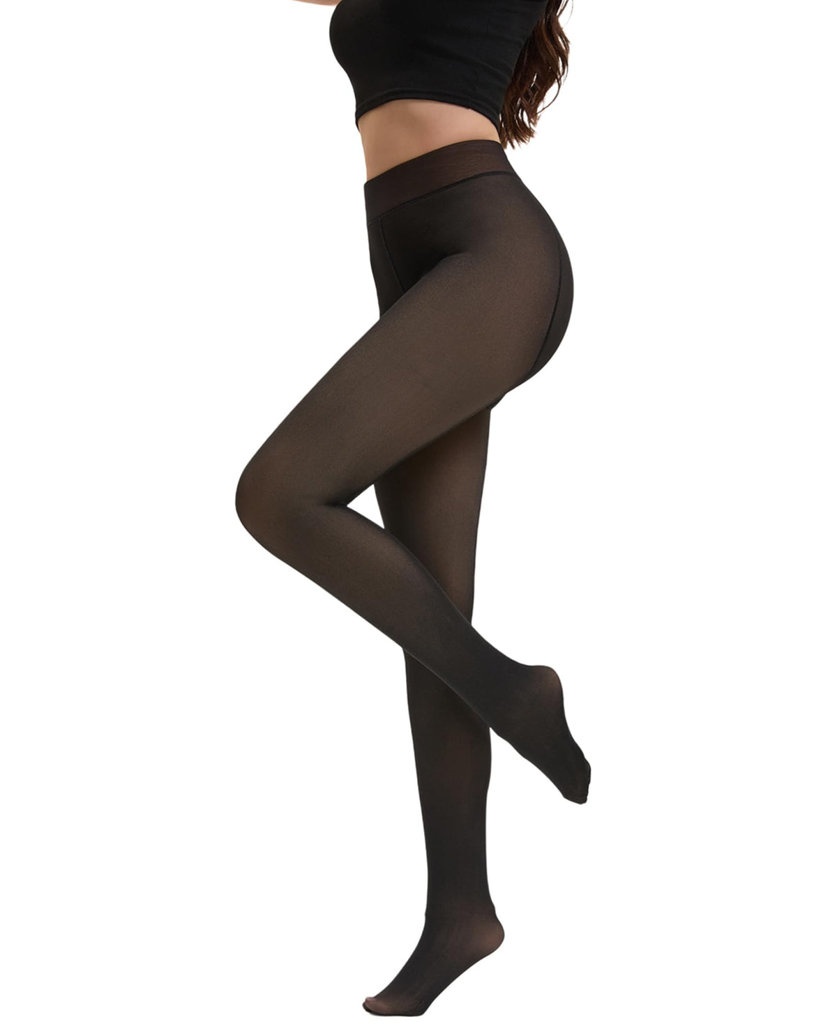 Lnmyic Fleece Lined Thermal Tights That Look Sheer Women Black & Brown