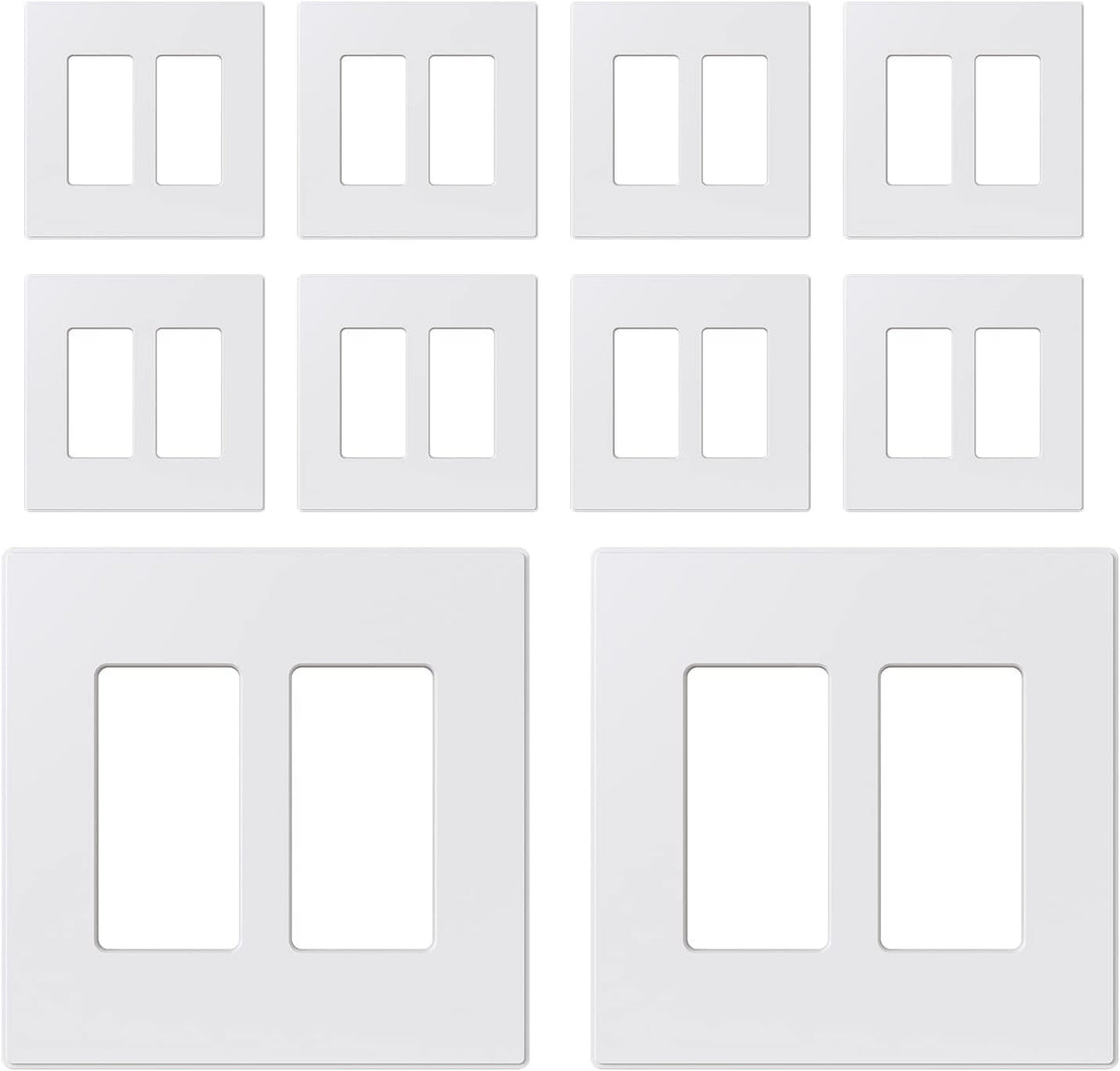 ELEGRP 2-Gang Screwless Decorative Wall Plates, Mid-Size 4.88" height x 4.94" length Unbreakable Thermoplastic Faceplate Cover for Decorator Receptacle Outlet & Switch, UL Listed (5 Pack, Matte White)