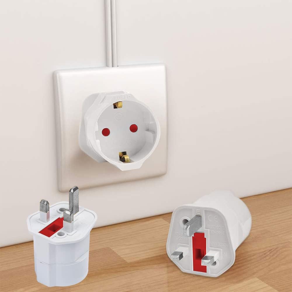 European to UK Plug Adaptor 1Pack, Travel Adapter Eu to UK Plug Adapter