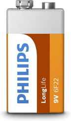 PHILIPS 9V Zinc Battery - 6F22 - Shelf Life up to 5 Years