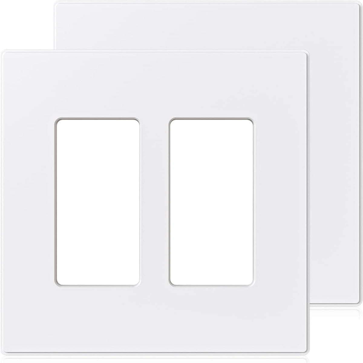 ELEGRP 2-Gang Screwless Decorative Wall Plates, Mid-Size 4.88" height x 4.94" length Unbreakable Thermoplastic Faceplate Cover for Decorator Receptacle Outlet & Switch, UL Listed (5 Pack, Matte White)