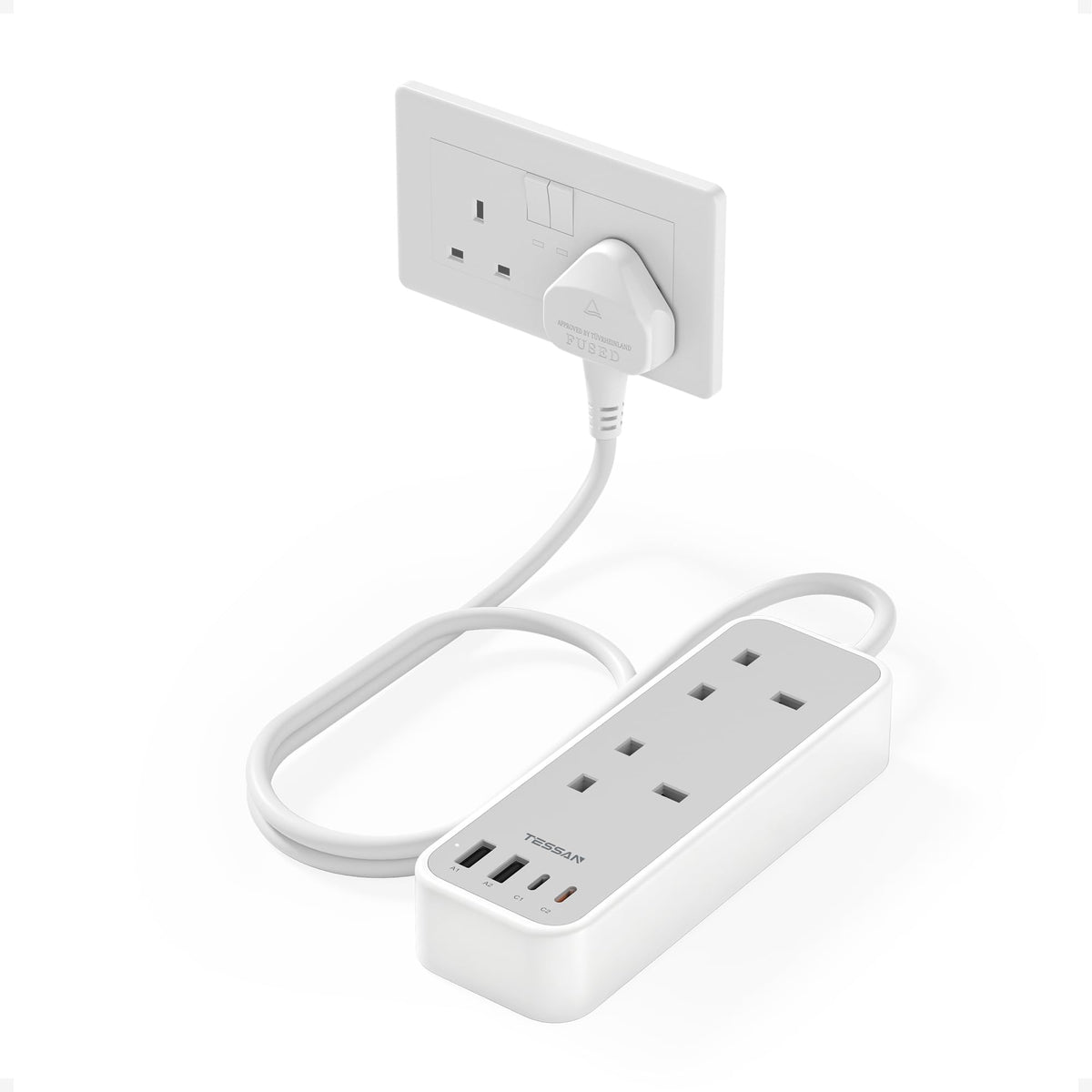 TESSAN 10M Long Extension Lead with PD 20W USB C Charger (4 USB Slots)