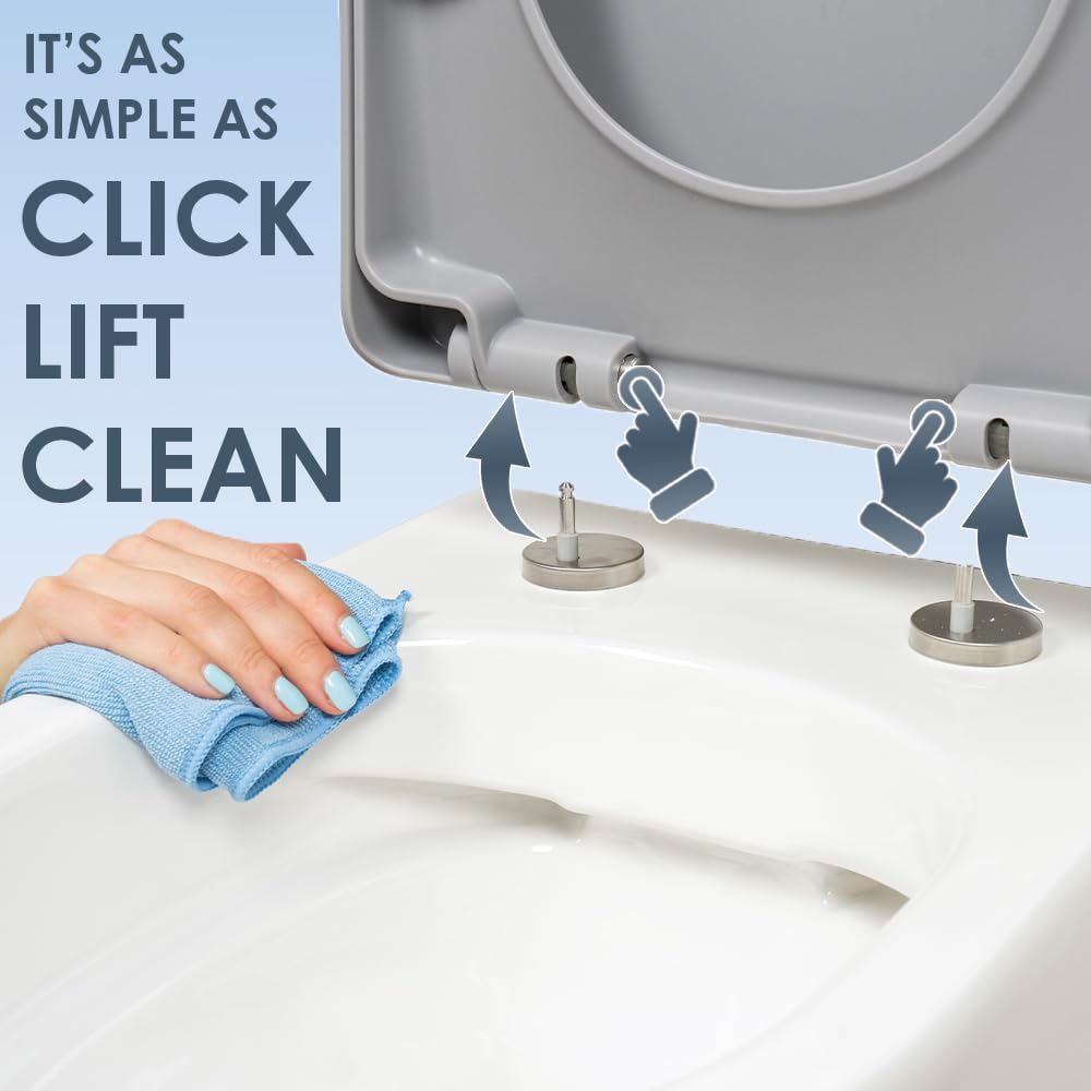 AQUALONA® Premium Thermoplastic Toilet Seat Soft Close Hardwearing Seat with Two Button Hinge Release D Shaped Easy to Clean Simple Installation Top and Bottom Fittings (Blue - D Shape)