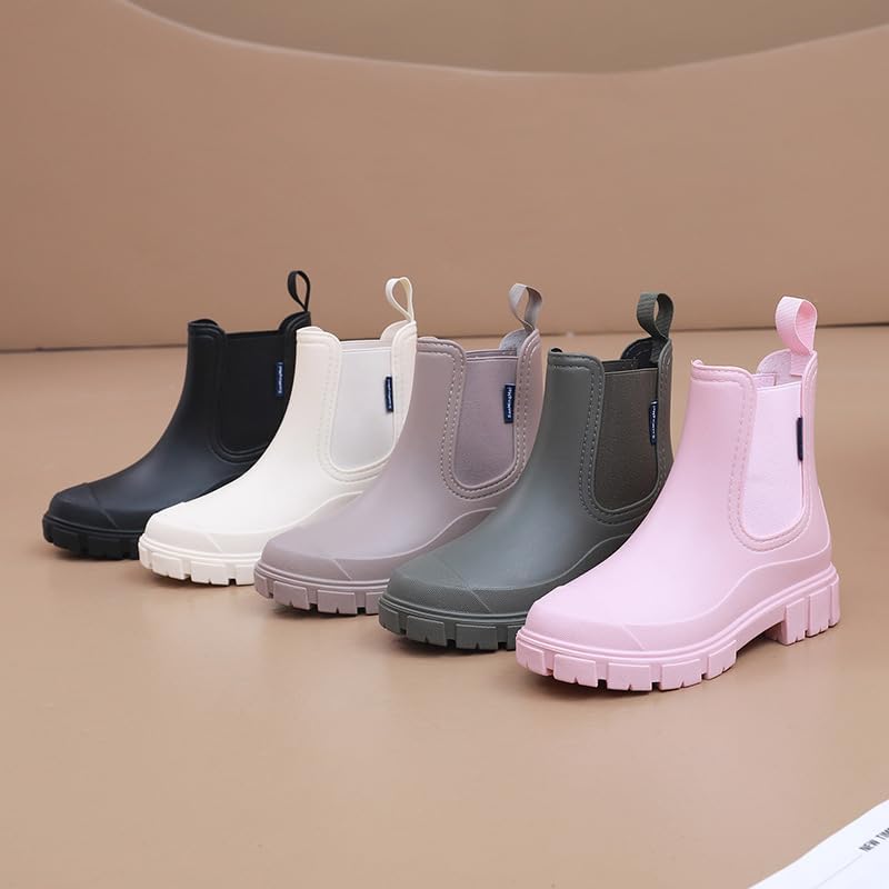 DRECAGE Wellies Boots Women Waterproof Short Chelsea Fashion Ladies Comfortable Rain Boots Outdoors Garden Walking