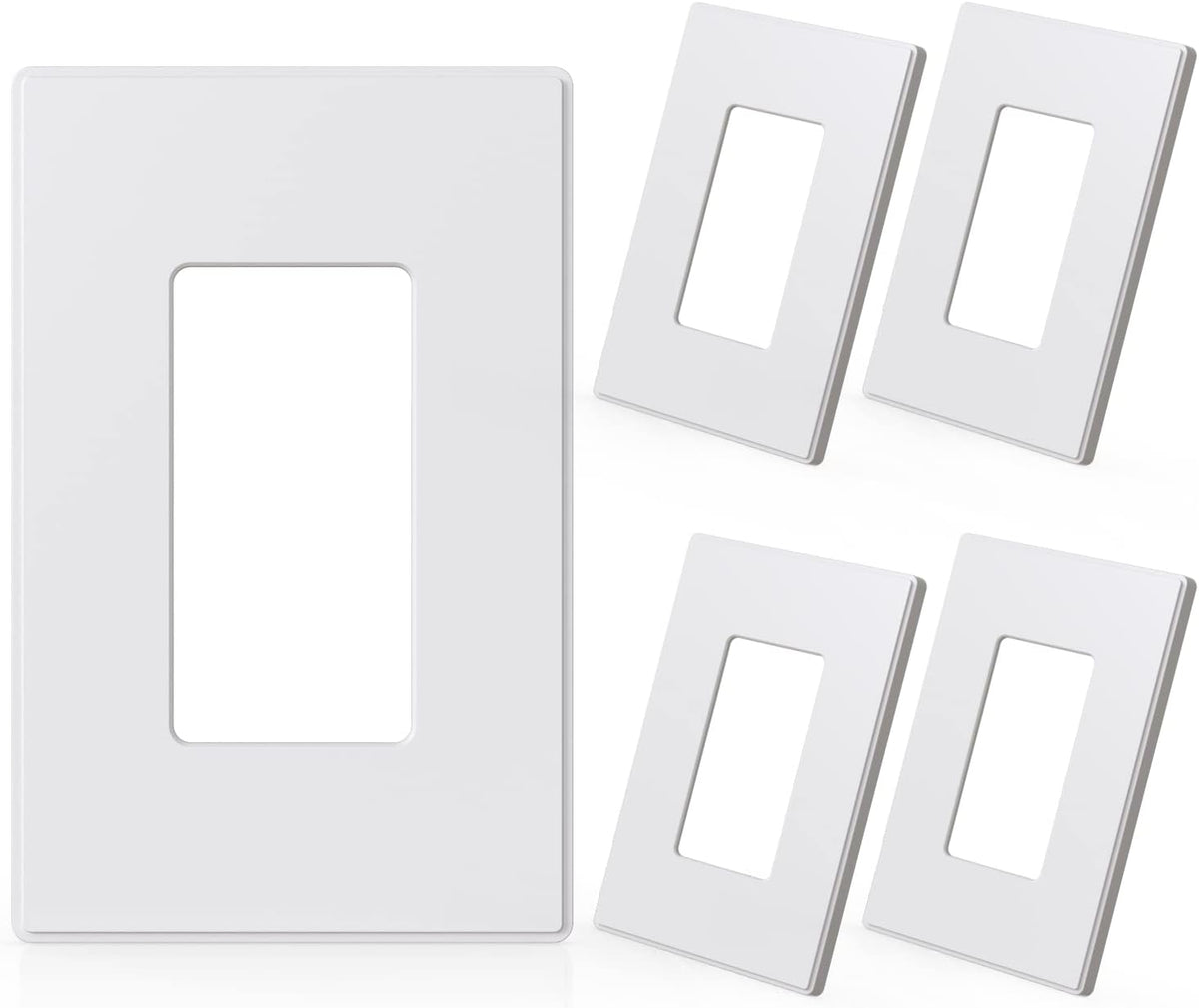 ELEGRP 2-Gang Screwless Decorative Wall Plates, Mid-Size 4.88" height x 4.94" length Unbreakable Thermoplastic Faceplate Cover for Decorator Receptacle Outlet & Switch, UL Listed (5 Pack, Matte White)