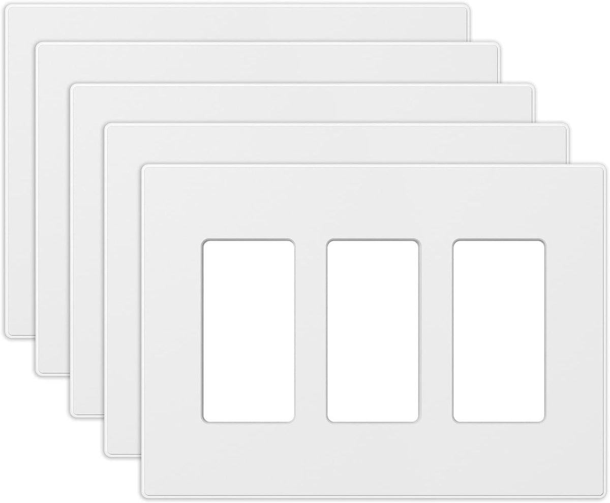 ELEGRP 2-Gang Screwless Decorative Wall Plates, Mid-Size 4.88" height x 4.94" length Unbreakable Thermoplastic Faceplate Cover for Decorator Receptacle Outlet & Switch, UL Listed (5 Pack, Matte White)