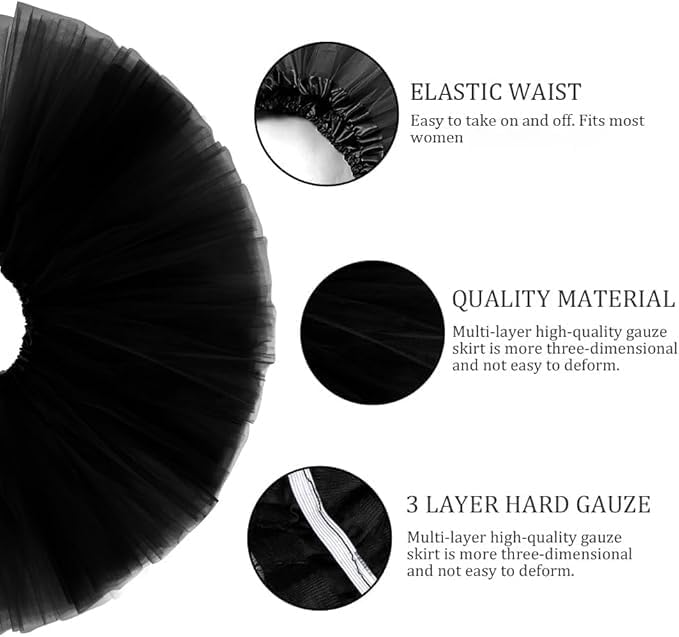 Tutu Skirts for Women, Elastic 3 Layered Tulle Tutus Skirt for Adult Dance Ballet Skirts for Dress-up Parties Dancing