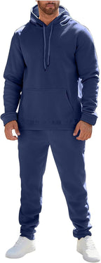 Mens Plain Tracksuit Long Sleeve Hooded Sweatshirt Sweatpants Set Hoodie Joggers Sets 2 Piece Fashion Sweatsuits Activewear Sportswear Men's Clothing UK