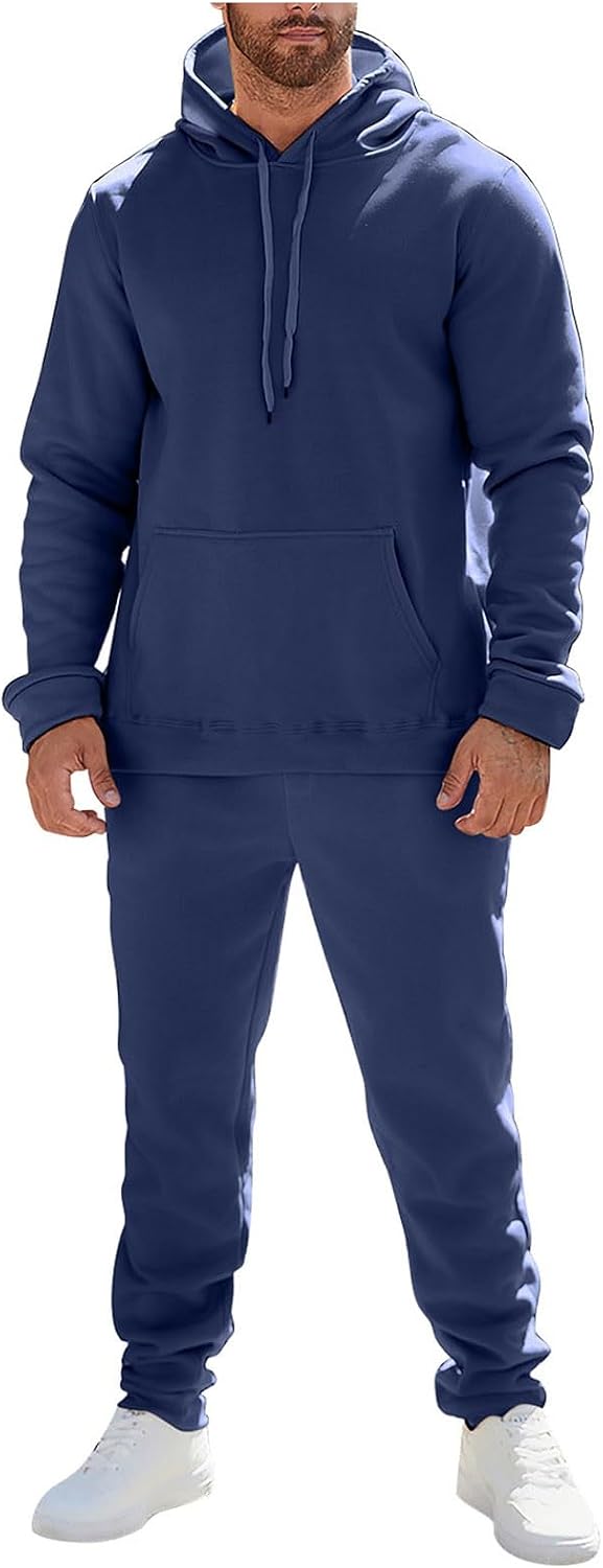 Mens Plain Tracksuit Long Sleeve Hooded Sweatshirt Sweatpants Set Hoodie Joggers Sets 2 Piece Fashion Sweatsuits Activewear Sportswear Men's Clothing UK