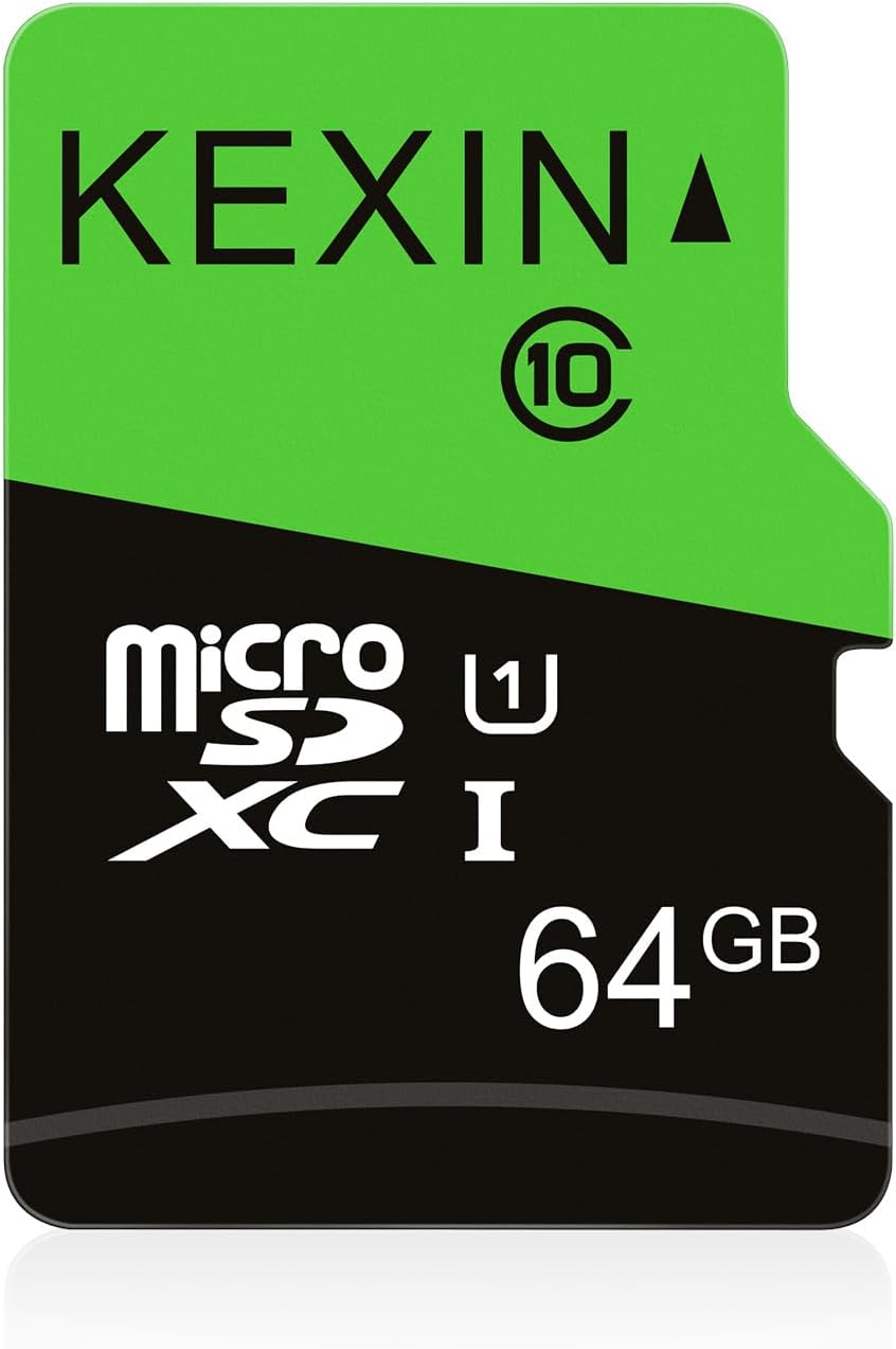 KEXIN Micro SD Card 64GB, MicroSDXC Memory Card UHS-3 Up to 85MB/s Read 30MB/s Write, Class 10 C10 U3 TF Card for Camera, Smartphone, Security System, Drone, Tablet (Black Green)