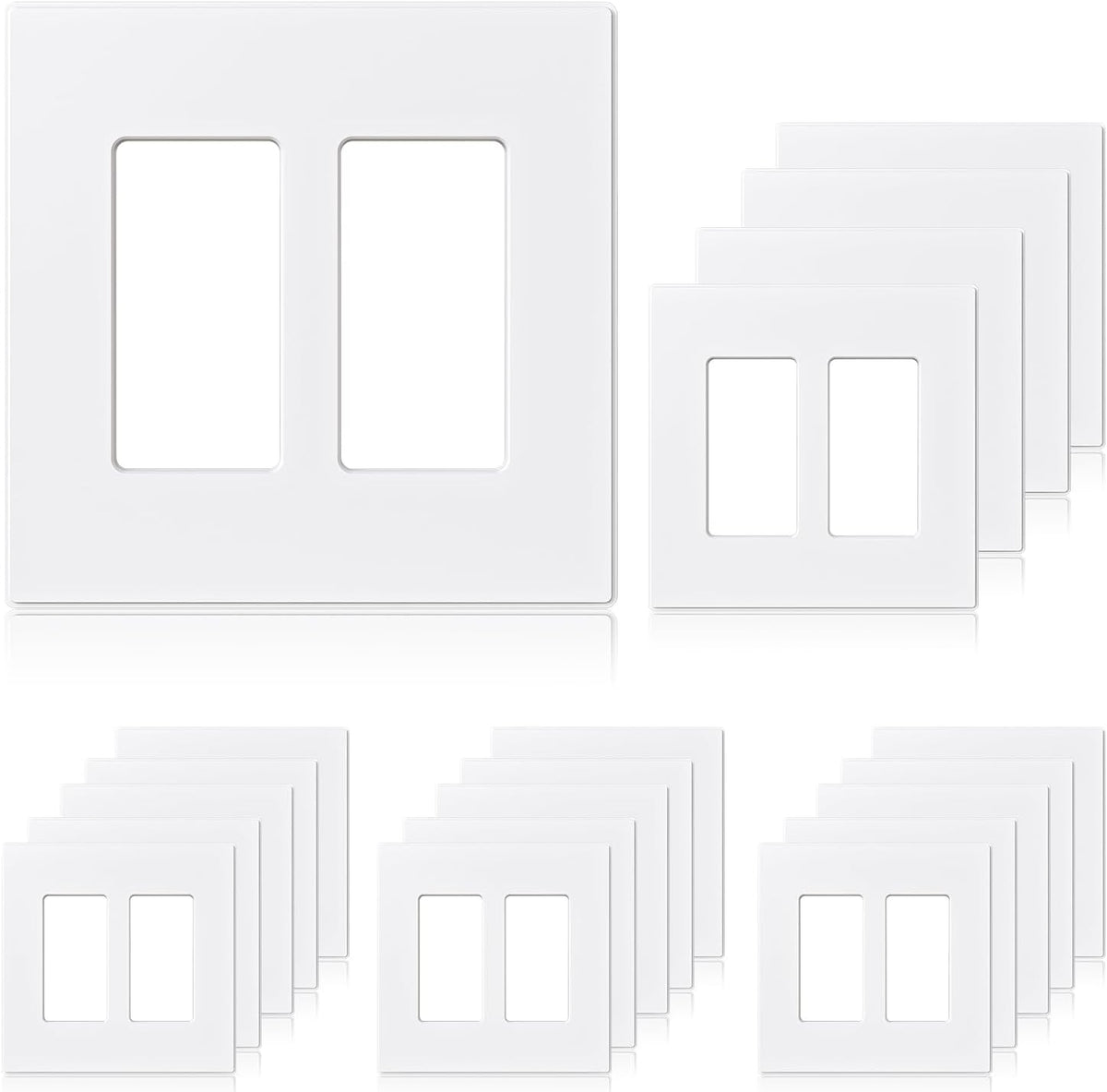 ELEGRP 2-Gang Screwless Decorative Wall Plates, Mid-Size 4.88" height x 4.94" length Unbreakable Thermoplastic Faceplate Cover for Decorator Receptacle Outlet & Switch, UL Listed (5 Pack, Matte White)