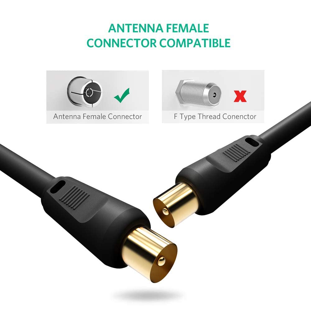 Ancable TV Aerial Cable with Coaxial Adapter 1M White TV Ariel Lead