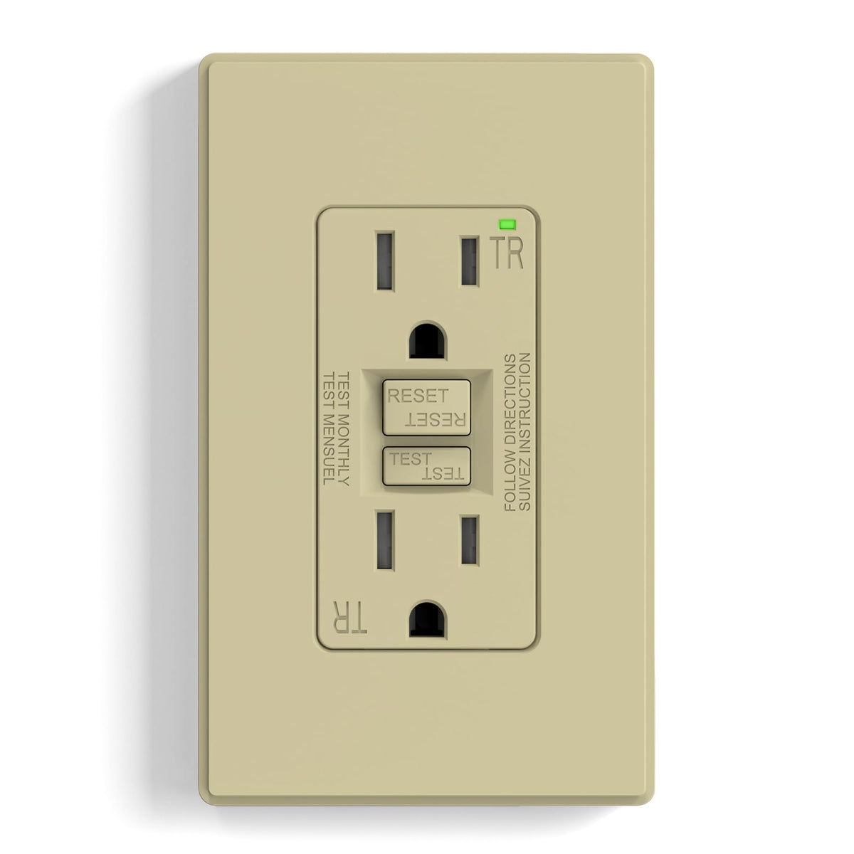 ELEGRP GFCI Outlet 20 Amp, Self-Test GFI Electrical Outlet with Thinner Design, TR Tamper Resistant GFCI Receptacle, Ground Fault Circuit Interrupters with Wall Plate, UL Listed, Light Almond, 1 Pack