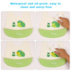 Vicloon Silicone Baby Bib, Baby Weaning Bibs, Waterproof Baby Feeding Bibs Adjustable with Wide Food Catcher Pocket Unisex Toddler Bibs