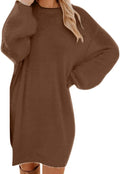 Winter Jumper Dresses for Women UK - Long Sleeve Autumn Casual Dress Ladies Plain Elegant Christmas Tunic Dresses with Pockets Knee Length Round Neck Fluffy Sweatshirt Comfy Pullover Sweater