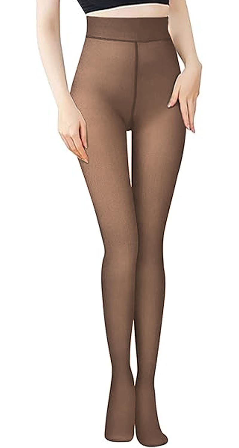 Lnmyic Fleece Lined Thermal Tights That Look Sheer Women Black & Brown