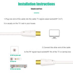 Ancable TV Aerial Cable with Coaxial Adapter 1M White TV Ariel Lead