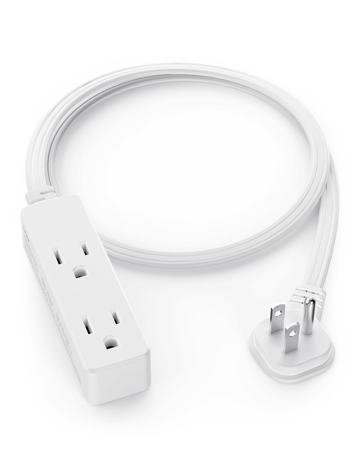 Flat Plug Extension Cord with 3 Outlets - 1Ft Low Profile Indoor 3 Prong Grounded Power Strip for Home Office & Travel - 16 AWG 13A/1625W, Black