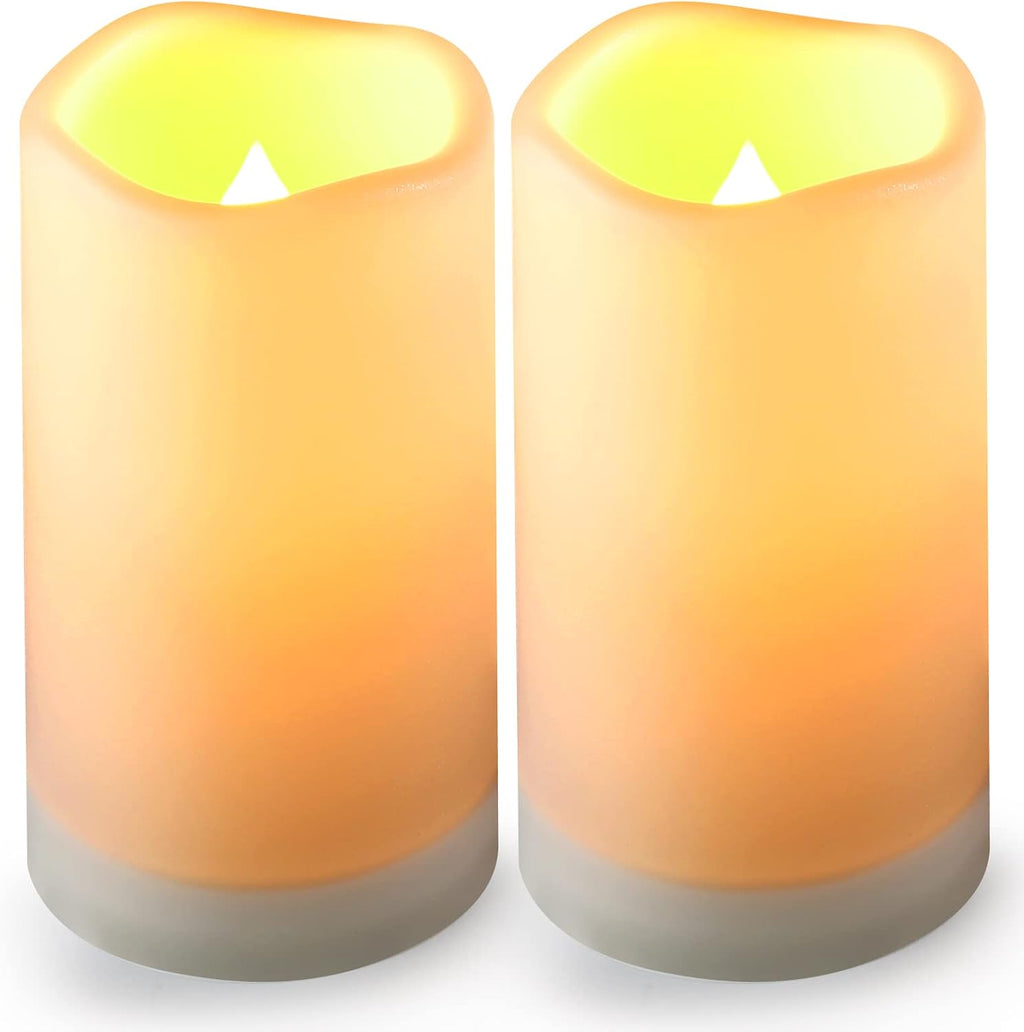 YOROXRG Solar flameless Candles Outdoor Waterproof,Dusk to Dawn Outdoor Lighting, Flickering fameless Reusable LED Light Candles for Lantern Garden Camping and Home Decor, 3D Wick (3"X6") Set of 2