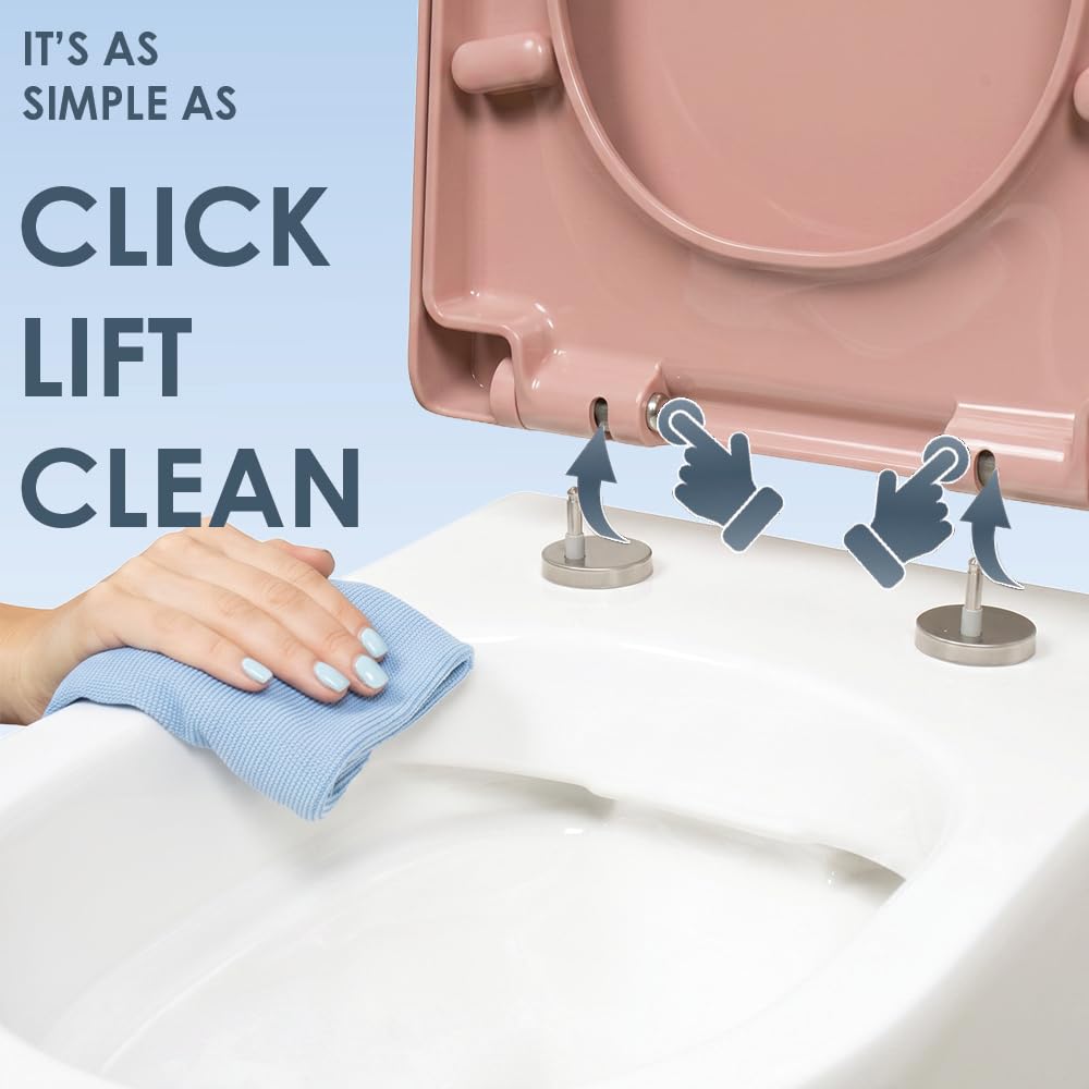AQUALONA® Premium Thermoplastic Toilet Seat Soft Close Hardwearing Seat with Two Button Hinge Release D Shaped Easy to Clean Simple Installation Top and Bottom Fittings (Blue - D Shape)