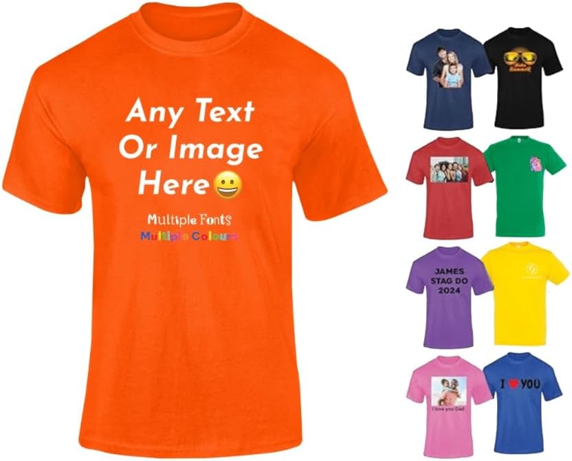 Varsany Personalised T Shirts Mens Womens Kids UK - Customised T Shirt with Any Text and Photo, Long-Lasting Printing - Design Your Own Custom T Shirt
