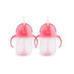 Munchkin Click Lock Tip & Sip Straw Cup Set| Baby & Toddler Sippy Cups with Straw| BPA Free Non Spill Cup| Dishwasher Safe Baby Straw Cup| Weighted Straw Childrens Cups| 7oz/207ml| 2 Pack| Pink/Purple