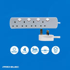 PRO ELEC PELB1768 4 Gang Individually Switched Extension Lead 10m, Grey, 4 Socket