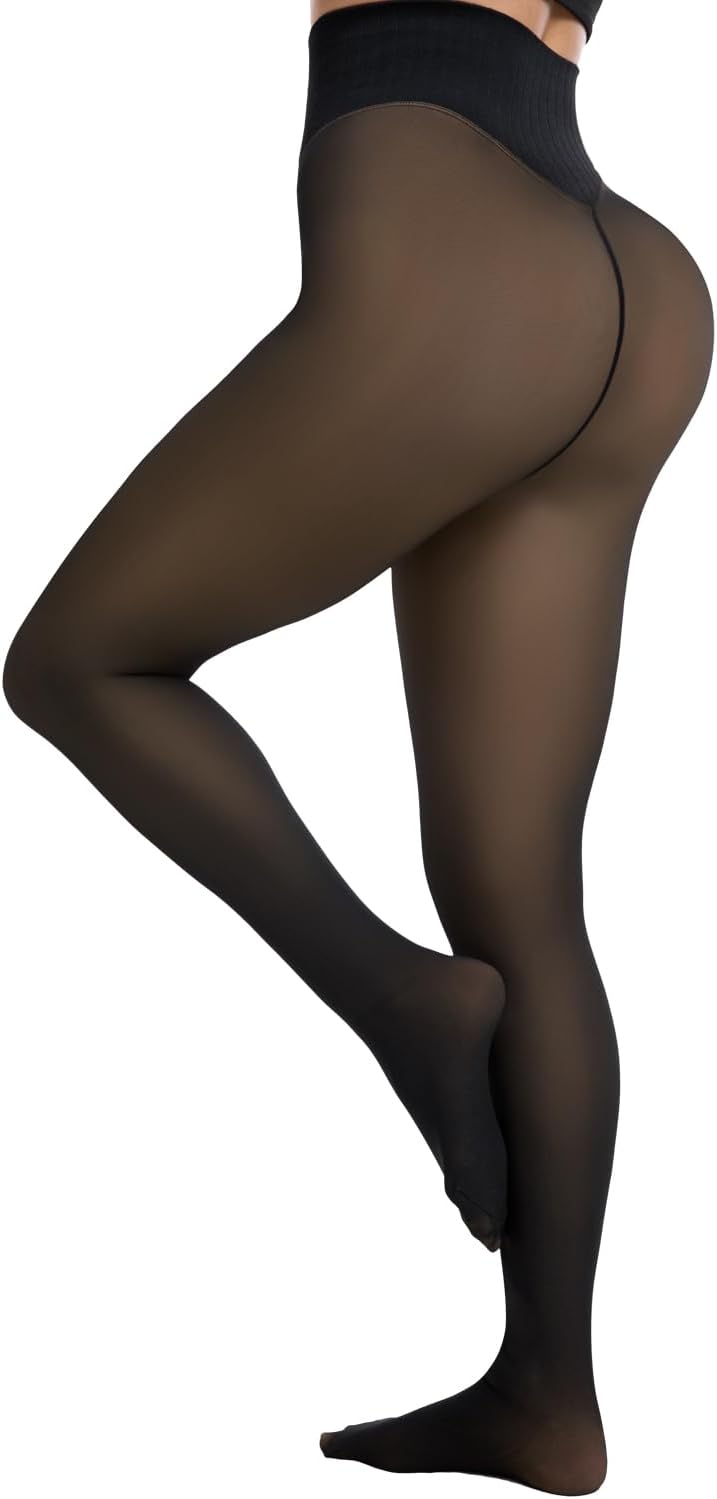 Fleece Lined Tights Leggings Women High Waist Sheer Thermal Tights