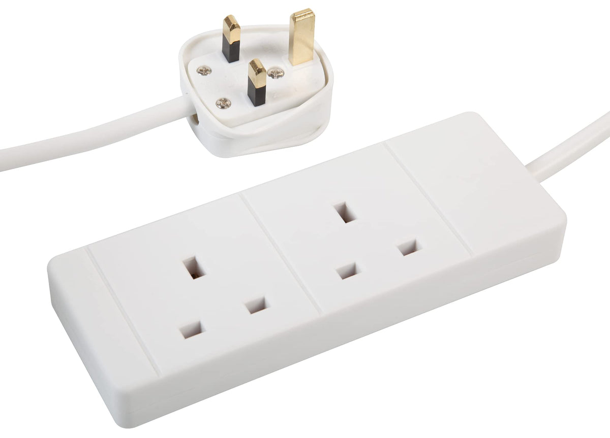 Pro Elec 2 Gang 5m Slim White Extension Lead, BS1363/A Compliant